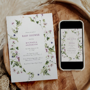 Convite Elegante Chá de fraldas Floral de Wreath de Aquare