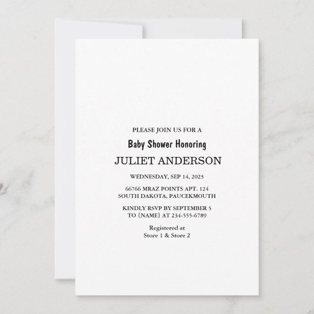 Convite Elegante Chá de fraldas Mínimo Preto E Branco (Frente)