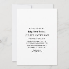 Convite Elegante Chá de fraldas Mínimo Preto E Branco