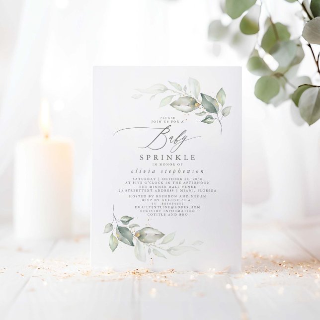 Convite Elegante Chá de fraldas verde-doce de borboleta (Greenery Baby Shower Invitations - Baby Sprinkle)