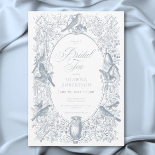 Convite Elegante Chá de Noiva com Pássaros da Natureza em 