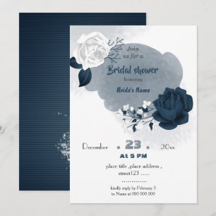 Convite elegante chá de noiva de flores navy e brancas