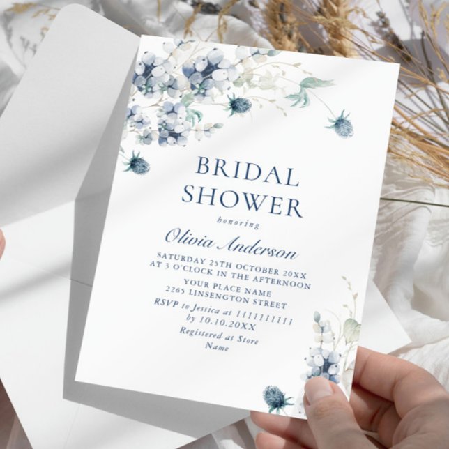 Convite Elegante CHÁ DE PANELA azul de inverno folhagem (Criador carregado)