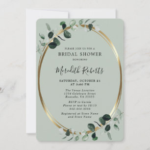 Convite Elegante Chá de panela Eucalyptus Gold Foil In