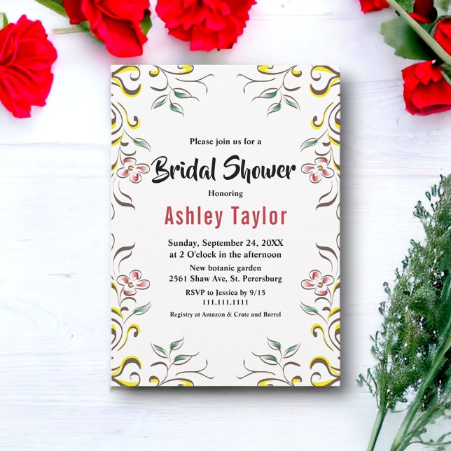 Convite Elegante Chá de panela Floral de Cores Aquáticas B (Criador carregado)