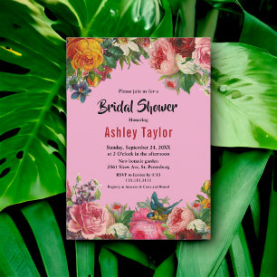 Convite Elegante Chá de panela Romântico Blush Summer Flor