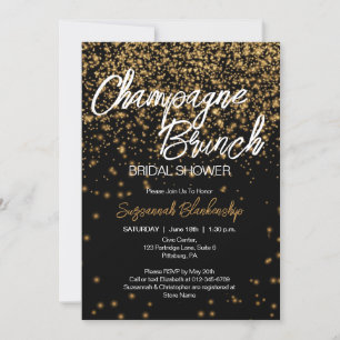 Convite Elegante Champagne Brunch Chá de panela Dourado Bo