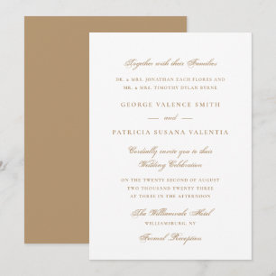 Convite Elegante Champagne Dourado Neutro Casamento