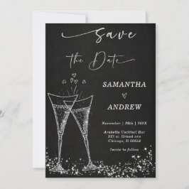Convite Elegante Champagne Salve a Data Casamento