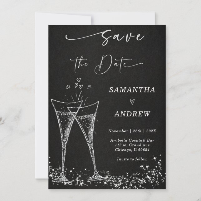 Convite Elegante  Champagne Salve a Data Casamento (Frente)