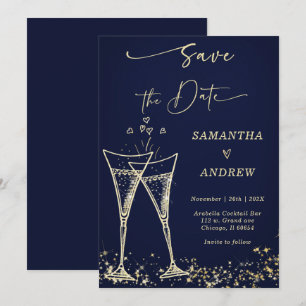 Convite Elegante  Champagne Salve o Dia do Casamento