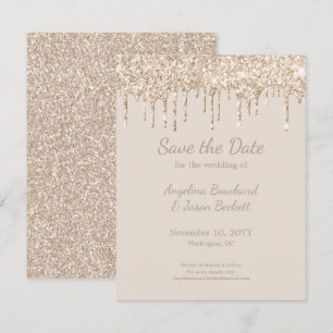 Convite Elegante Champanhe Brilho Casamento Salve A Data