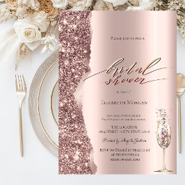 Convite Elegante Champanhe de Glitter em Script Dourado Ro
