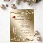 Convite Elegante,Chapéu Santa,Festa de Vidro de Vinho<br><div class="desc">Um convite elegante para festas de férias com um copo de champanhe com chapéu de Papai Noel em fundo de ouro. Estes belos convites de Natal são perfeitos para convites de festas de janto de Natal, convites para troca de presentes de Natal, angariadores de fundos de Natal, convites para bolas...</div>