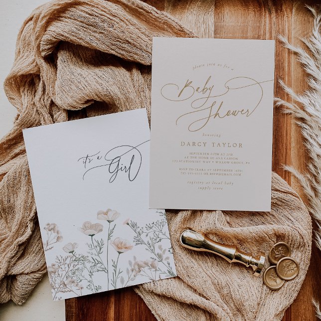 Convite Elegante Charm Ivory Wildflower Chá de fraldas (Elegant Charm Ivory Wildflower Baby Shower Invitation)