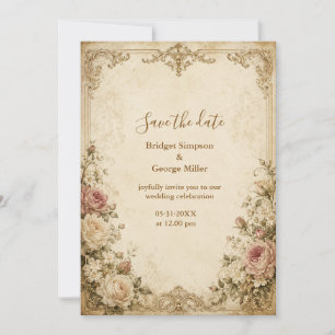 Convite elegante charme de rosa antiga para casamento vint
