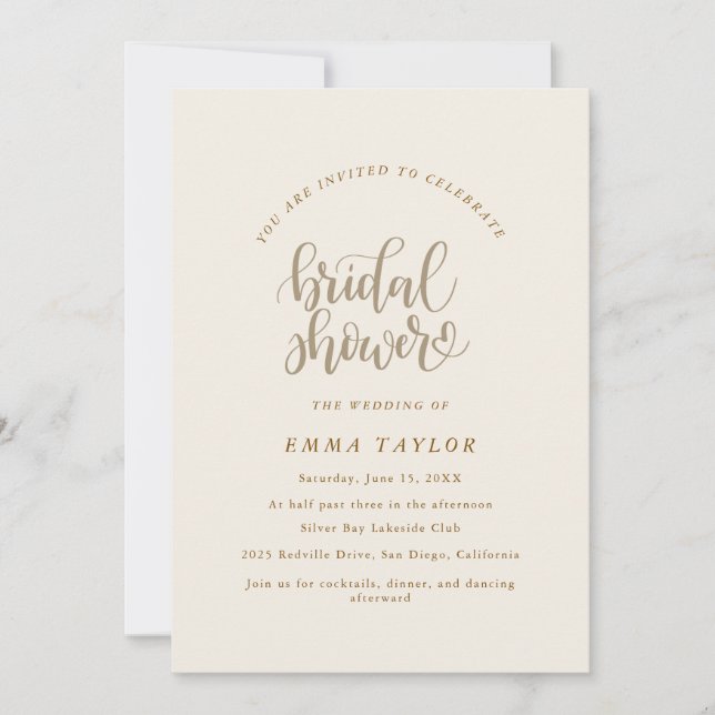 Convite Elegante Charme Marfim & Dourado Bridal Flor Silve (Frente)