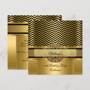 Convite Elegante Chevron Dourado Faixa Preta Festa de Aniv