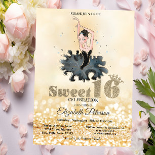 Convite Elegante Chic Bailarina Dourado Brilho Bokeh Doce