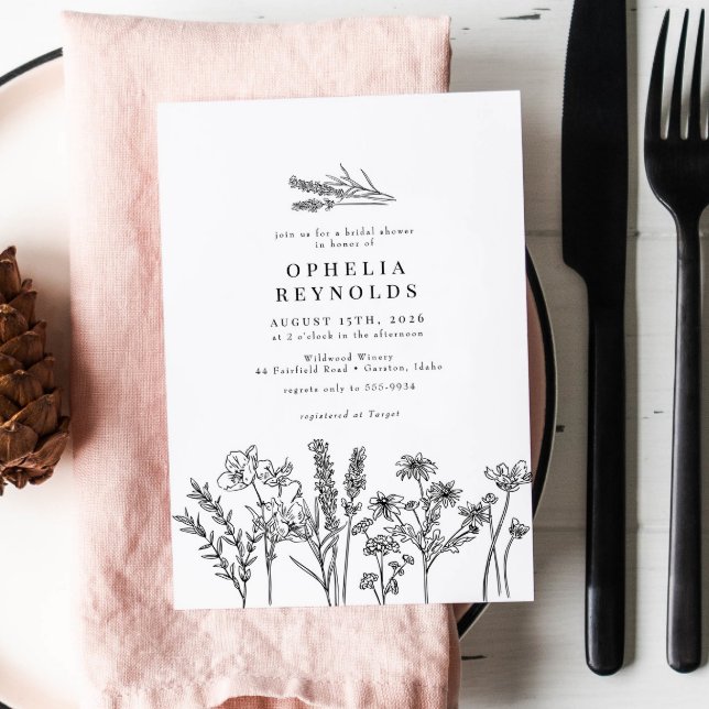 Convite Elegante Chic Boho Wildflower Chá de panela (Criador carregado)