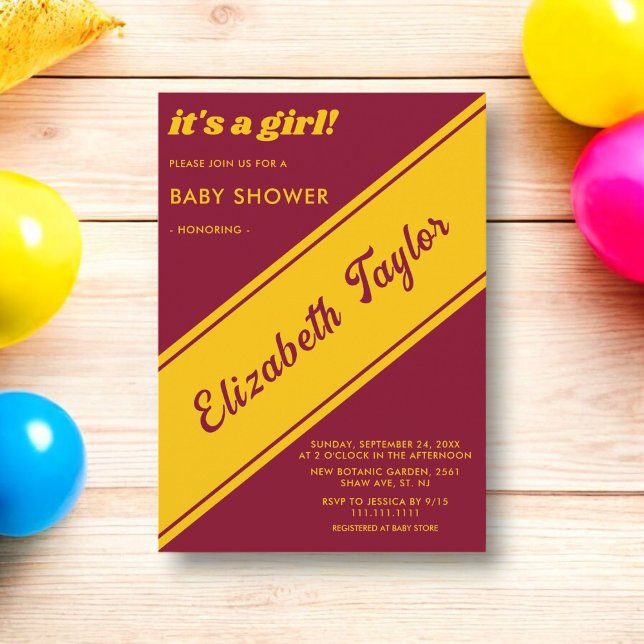 Convite Elegante Chic Burgundy E Dourado Chá de fraldas De (Criador carregado)