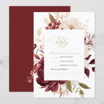 Elegante Chic Burgundy White Flowers RSVP