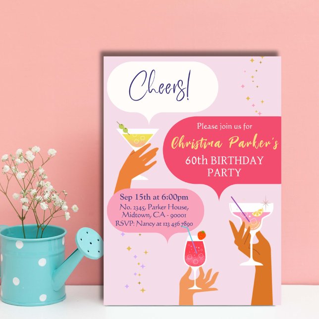 Convite Elegante Chic Cocktail bebida temida 60 anos (Criador carregado)