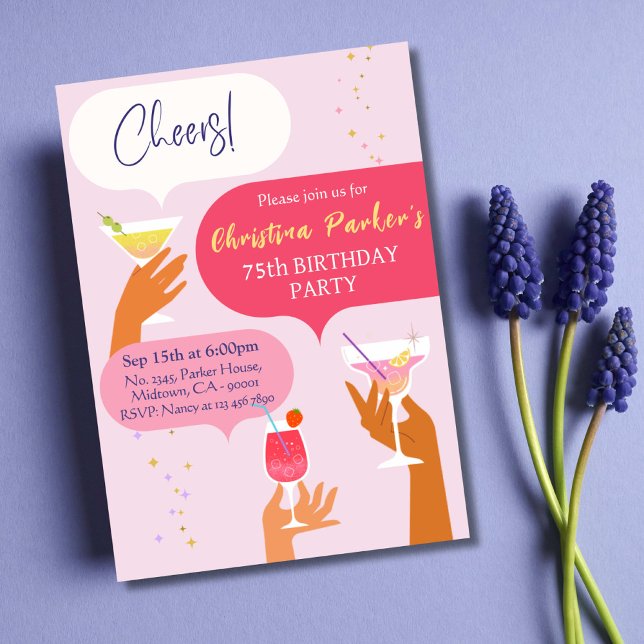 Convite Elegante Chic Cocktail bebida temida 75 anos (Criador carregado)