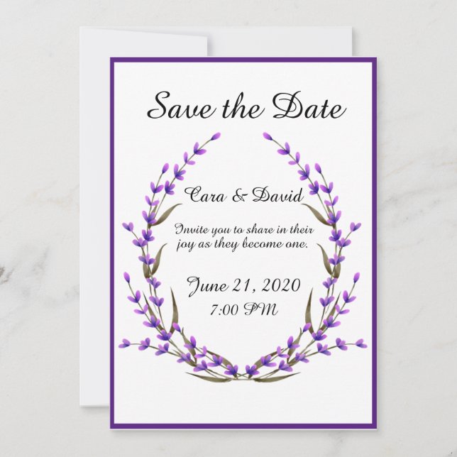 Convite Elegante Chic Country Roxo Floral Save the Date (Frente)
