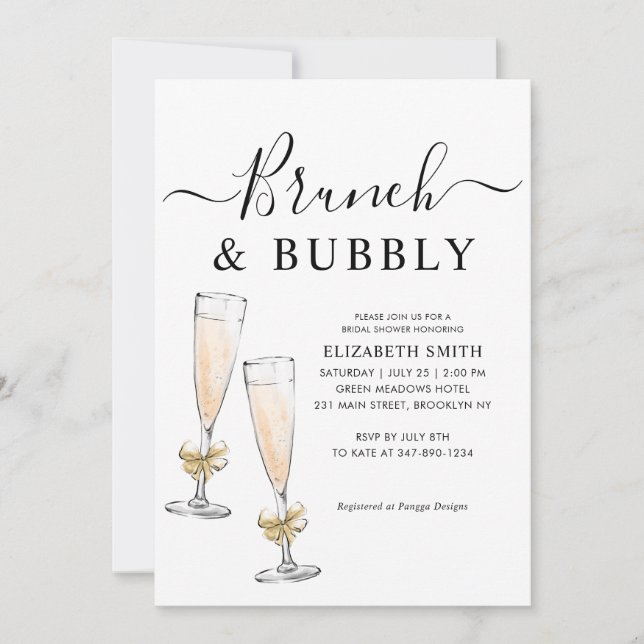 Convite Elegante Chic Dourada Brunch e Chá de panela Bubbl (Frente)