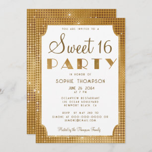 Convite Elegante Chic Dourado Glitter Sequins Sweet 16 Par