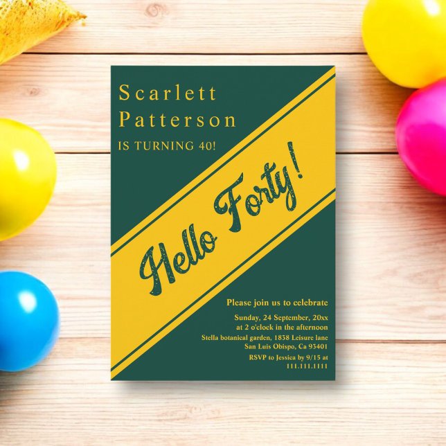 Convite Elegante Chic Green E Dourada aniversário de 40 an (Criador carregado)