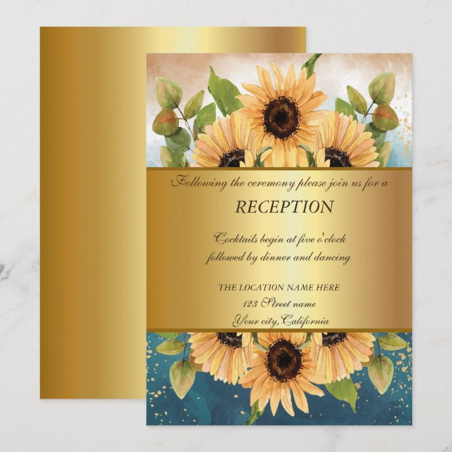 Convite Elegante Chic Ouro, Recepção de Casamento com Gira (Frente/Verso)