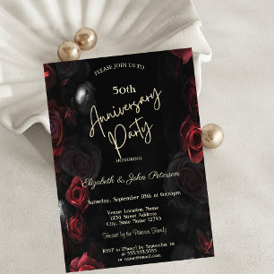 Convite Elegante Chic Rosas Vermelhas Preto Casamento Aniv