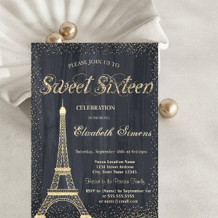 Convite Elegante Chic Torre Eiffel Dourada Confetes Doce