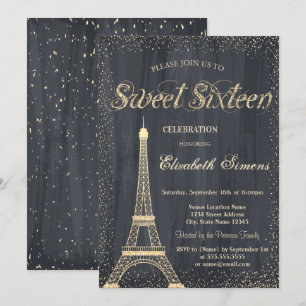 Convite Elegante Chic Torre Eiffel Dourada Confetes Doce
