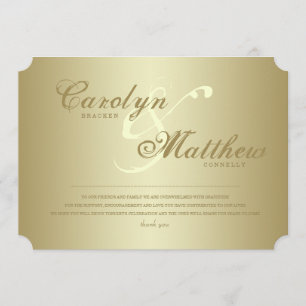 Convite Elegante Chique Bilhete de Ouro Obrigado no Ca