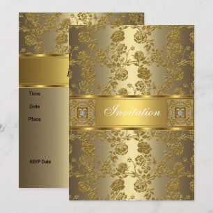 Convite Elegante Chique Dourado Bronze Floral