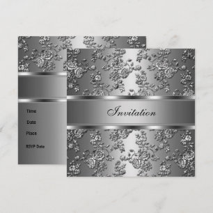 Convite Elegante Chique Floral Embutido Prata