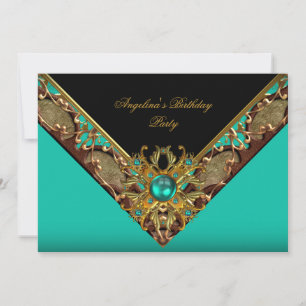 Convite Elegante Chique Jade Preto Dourado Aniversário