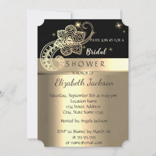Convite Elegante Chique Preto, Dourado Paisley Chuveiro d