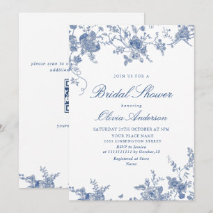 Convite Elegante Chuva de Noiva Floral Azul Vitoriana Fran