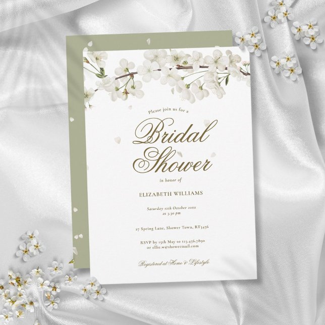 Convite Elegante Chuva de Noiva Floral Moderna com Flor de (White Blossom Floral Elegant Modern Bridal Shower Invitation)