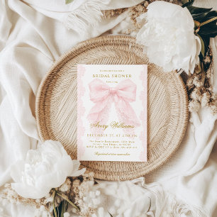 Convite Elegante Chuva de Noiva Laço Rosa em Renda