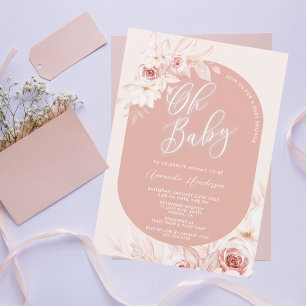 Convite Elegante Chuveirinho de Bebê Floral Rosa Oh Bebê