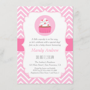 Convite Elegante Chuveirinho de Bebê Menina Cupcake com Zi
