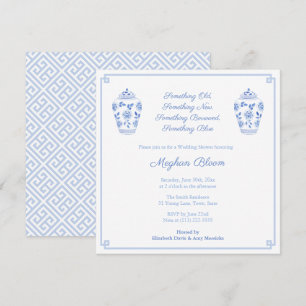 Convite Elegante Chuveiro de Noiva Aquarela Azul