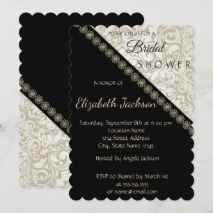Convite Elegante Chuveiro de Noiva Preto,Damask