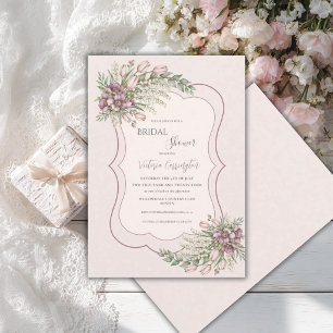 Convite Elegante Chuveiro Nupcial Floral Rosa Borgonha