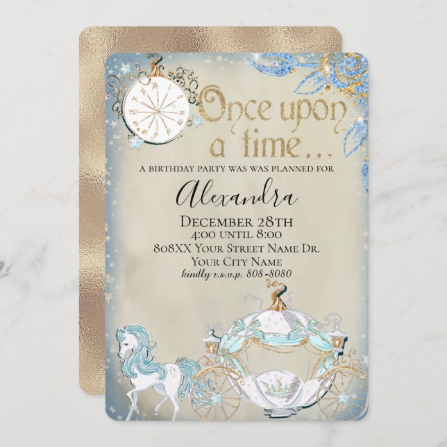 Convite Elegante Cinderella Fairy Tale Theme (Frente/Verso)